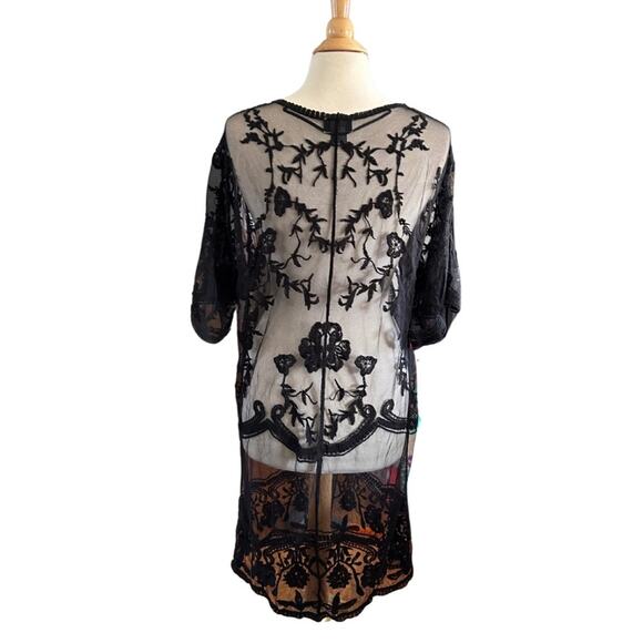 David and Young Black Lace Cardigan Duster Kimono Cover Up EE12 - Picture 2 of 5